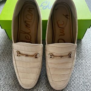 Sam Edelman Ivory Croc-Embossed Leather Horsebit Loafers- like new!